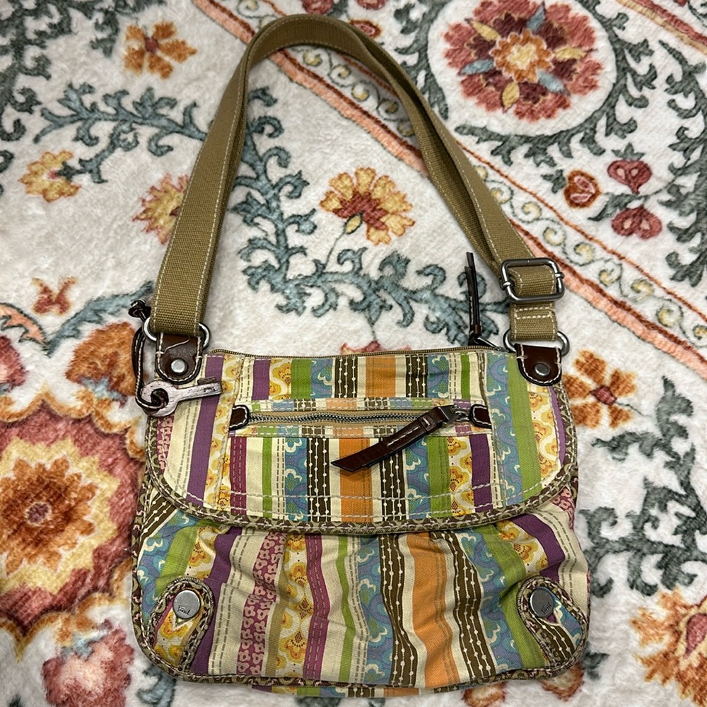 Fossil, Multicolored Striped Canvas Messenger - image 1